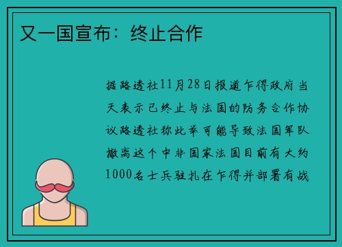 又一国宣布：终止合作